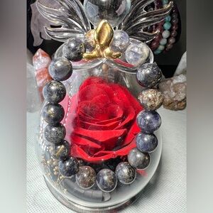 10MM Iolite Flash Beaded Bracelet 6.25” Natural Crystal Quartz Stone